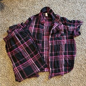 Victoria's Secret Black and Pink Plaid Pajama Set